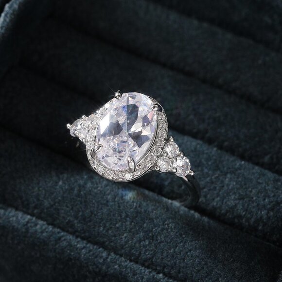 ▶Beautiful Noble Oval Pure CZ Macro Pave Silver Wedding Luxury Rings, K936 - Picture 3 of 6